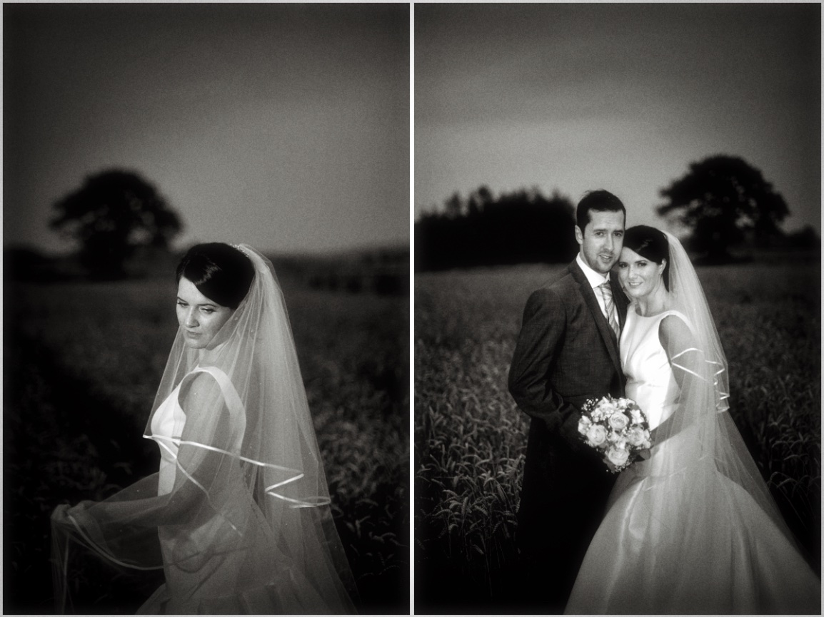 dramatic balck and white photograph of gorgeous bride