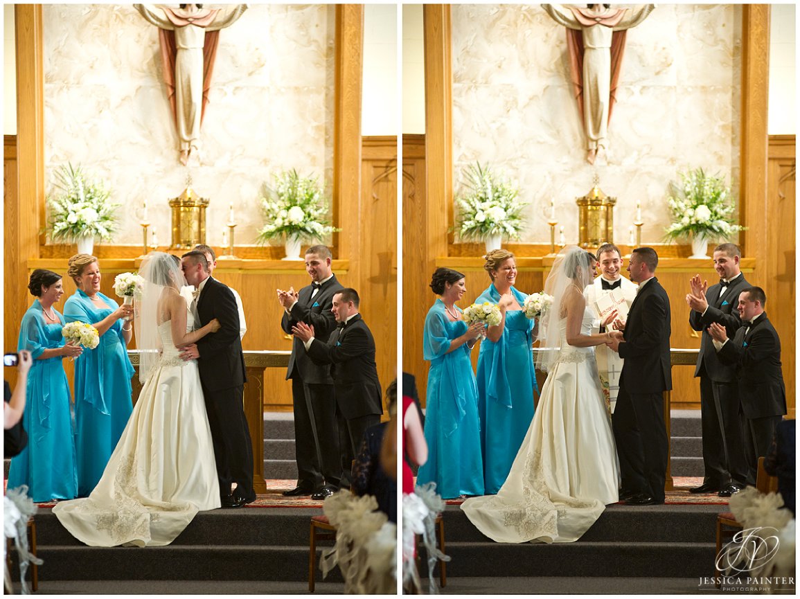 First kiss photo, bride and groom at alter, Albany wedding photography, troy wedding photographer, emily willard, franklin terrace wedding