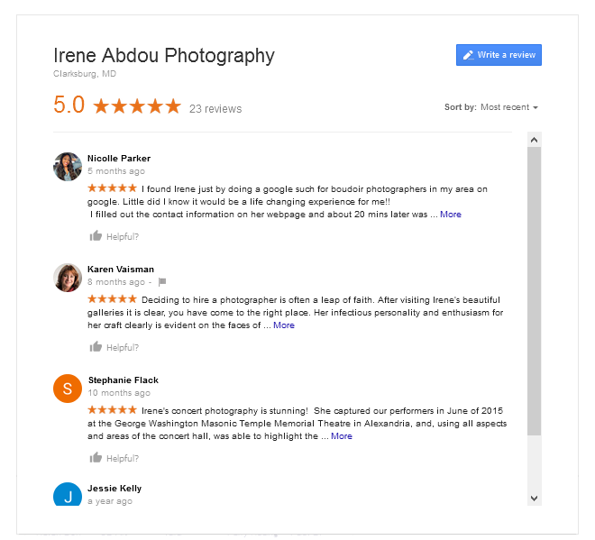 Read our photographer reviews on Google.
