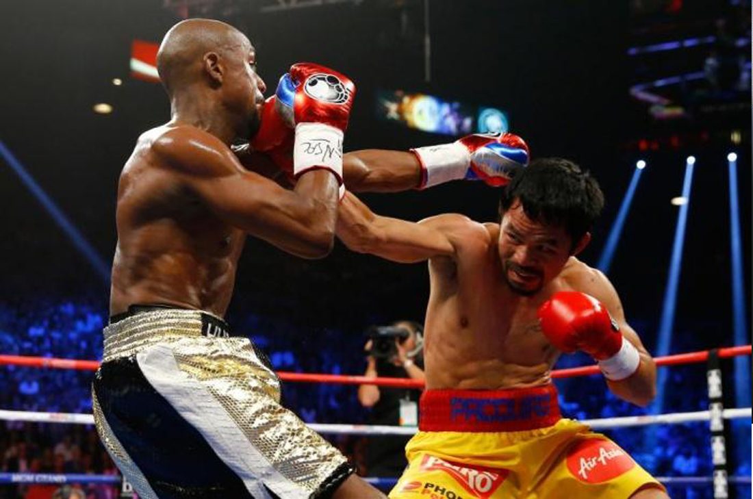 Pacquiao did get through occasionally, hurting Mayweather in round four.