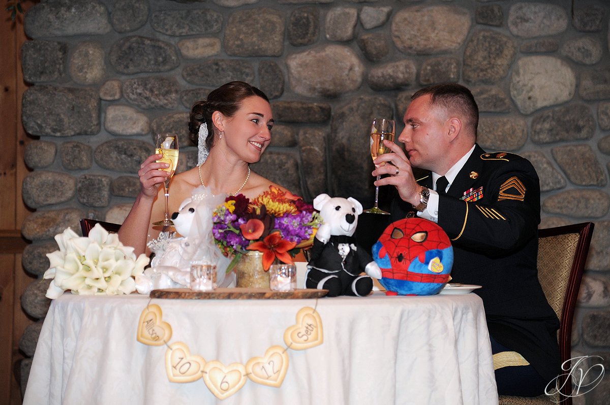 bride and groom toast, Lake Placid Wedding Photographer, lake placid wedding, reception detail photos, Wedding at the Lake Placid Crowne Plaza