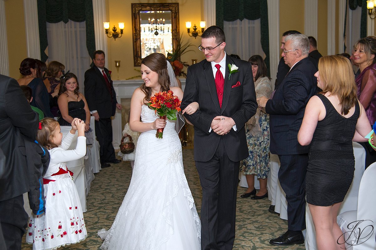 Just married photo, bride and groom at alter, Schenectady Wedding Photographer, wedding ceremony stockade inn, The Stockade Inn