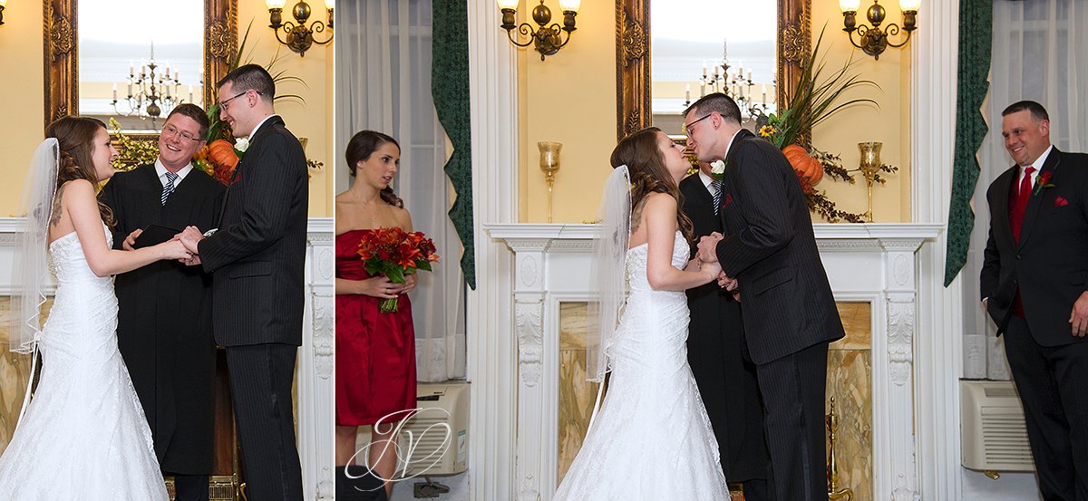 bride and groom at alter, Schenectady Wedding Photographer, wedding ceremony stockade inn, The Stockade Inn