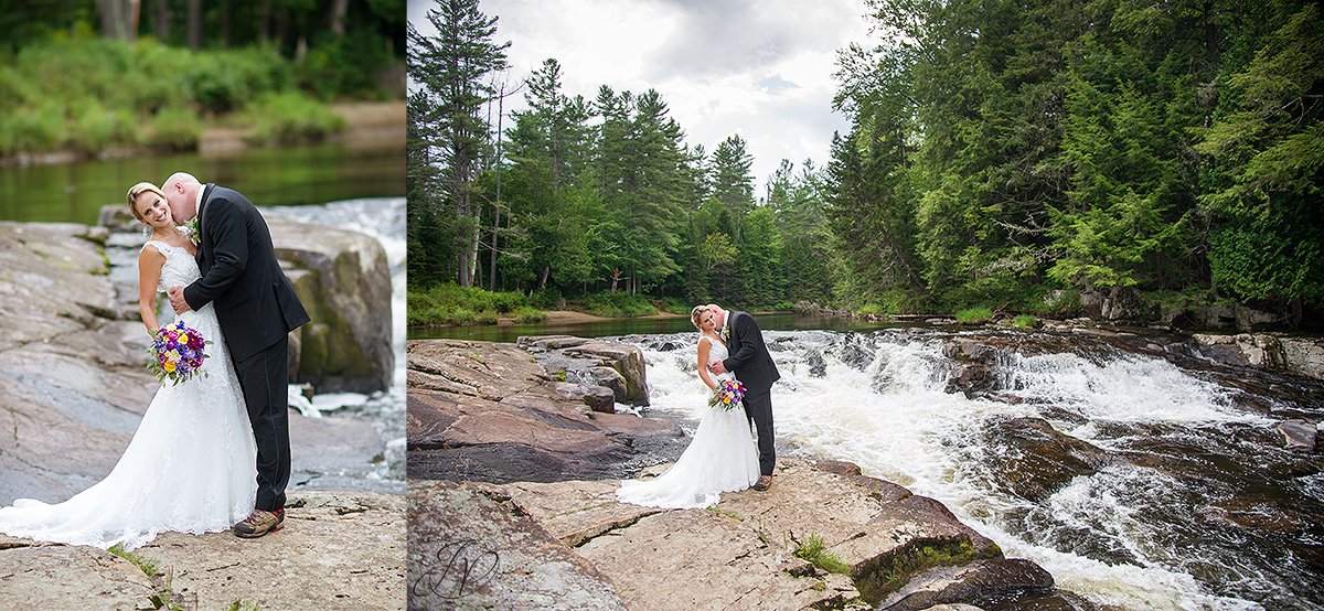bride and groom lake placid waterfall