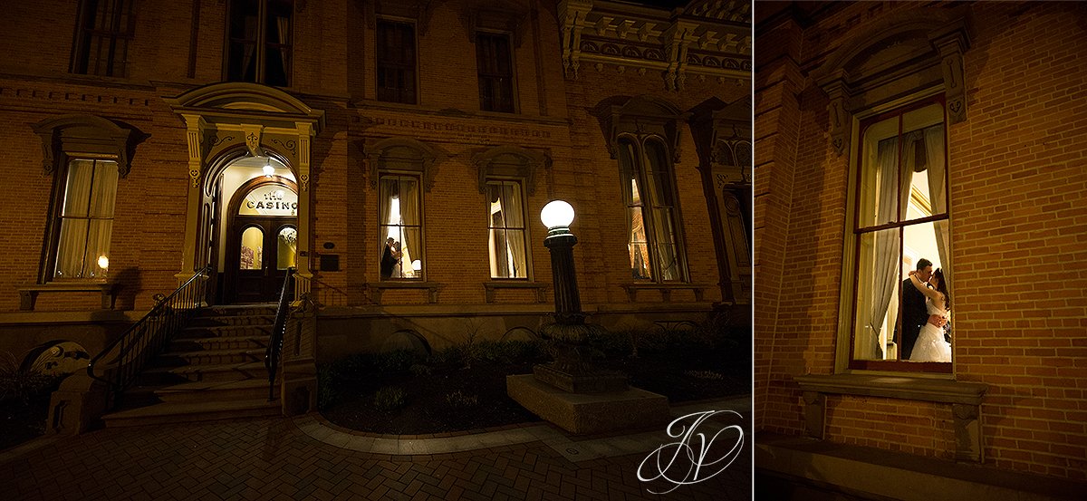 Saratoga Wedding Photographer, The Canfield Casino wedding, bride and groom photo from outside