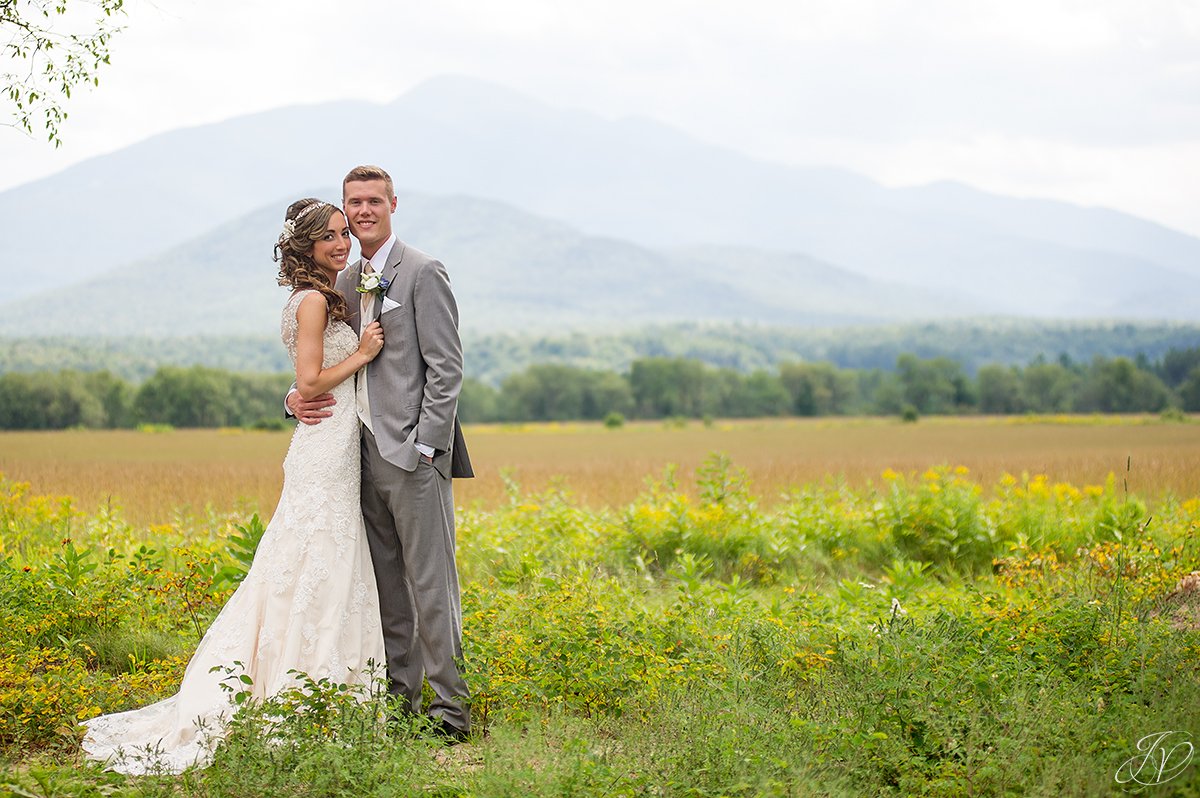 bridal portrait in front of mountain lake placid