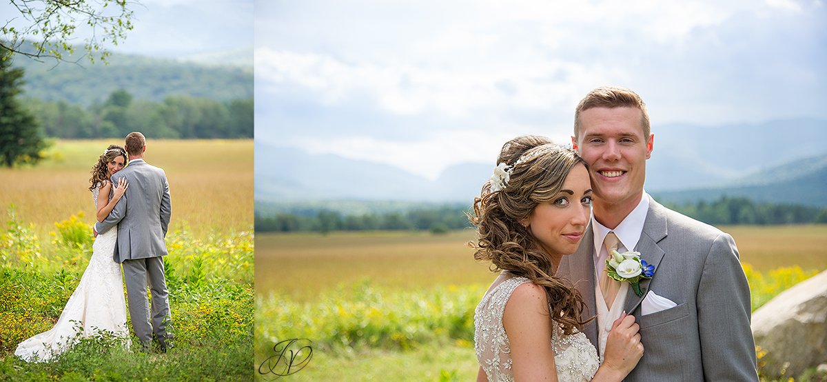 scenic bridal portrait in front of mountain lake placid