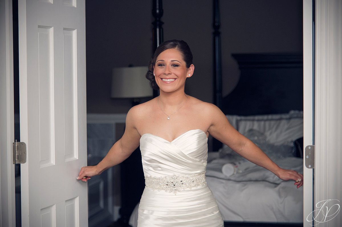 first look photo, beautiful bride getting ready, Albany Wedding Photographer, The Glen Sanders Mansion, wedding dress, wedding detail photo