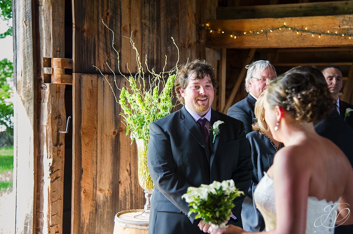 first look photo, happy groom at alter photo, wedding at mabee Farms, mabee farms historic site, Schenectady Wedding Photographer, Key Hall Proctors reception