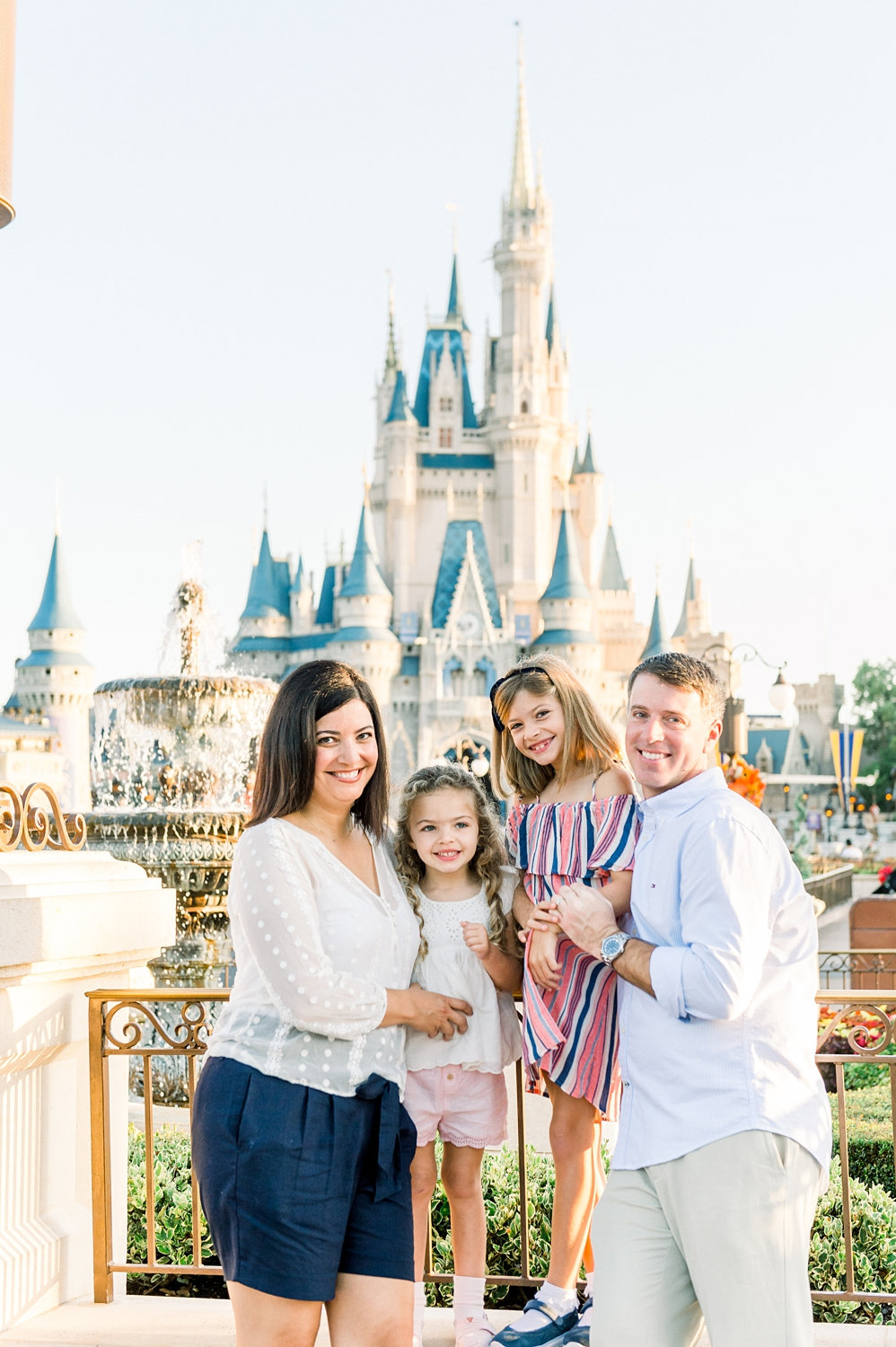 Cinderella Castle, Magic Kingdom, Disney World, family photo in front of Cinderella Castle