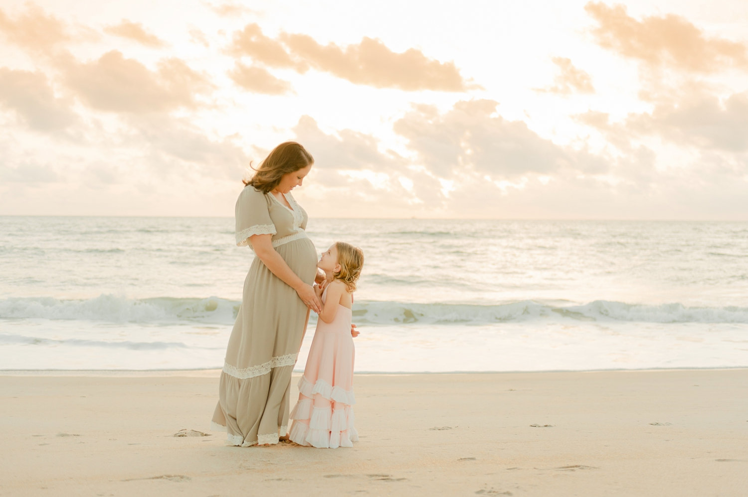 sunrise beach maternity portrait with daughter, Ryaphotos, Saint Augustine