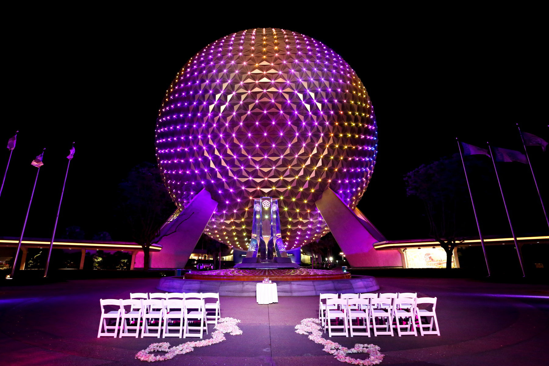 Disney Epcot Spaceship Earth WeddingAriels Beach Club ReceptionEpcot