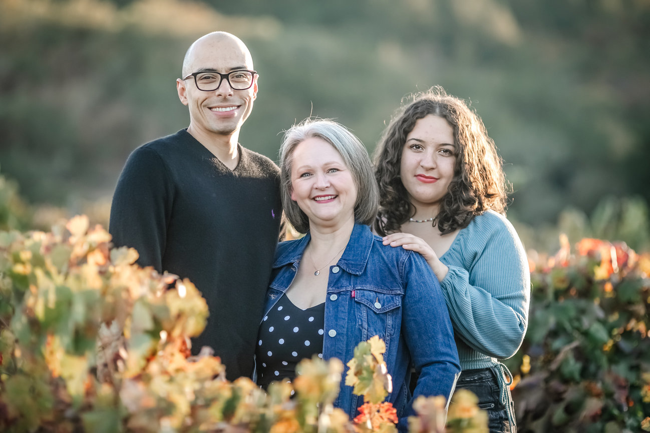 Family portraits during Sunset in Healdsburg,  Sonoma County Ca, taken by Sheila Johnson of Studio J Photography