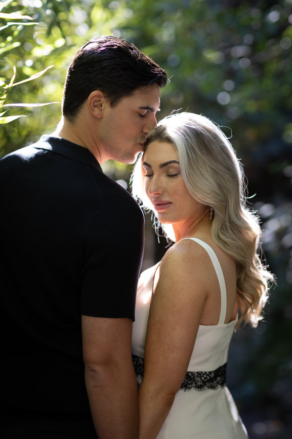 Couple newly engaged taking portraits at Dawn Ranch, Northern California. Photographed by Studio J Photography