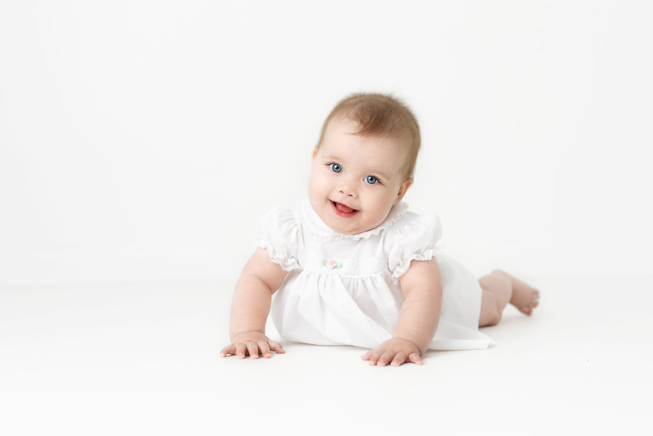 six month baby modern classic all white photography in winston salem