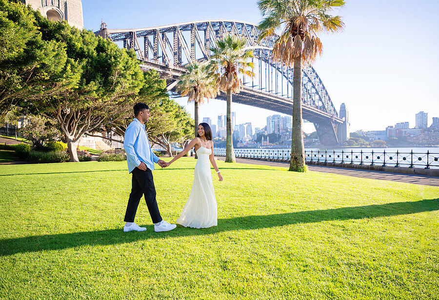 Recently engaged couple during a Sydney Opera House Photoshoot with Sarah Iris Photography.