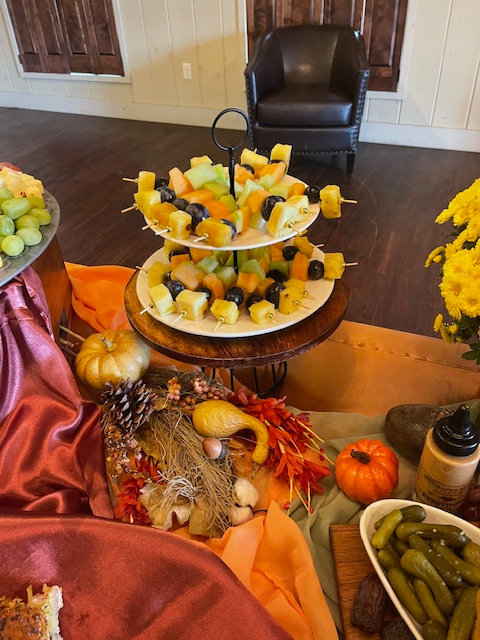 Autumn display with fruit and harvest items