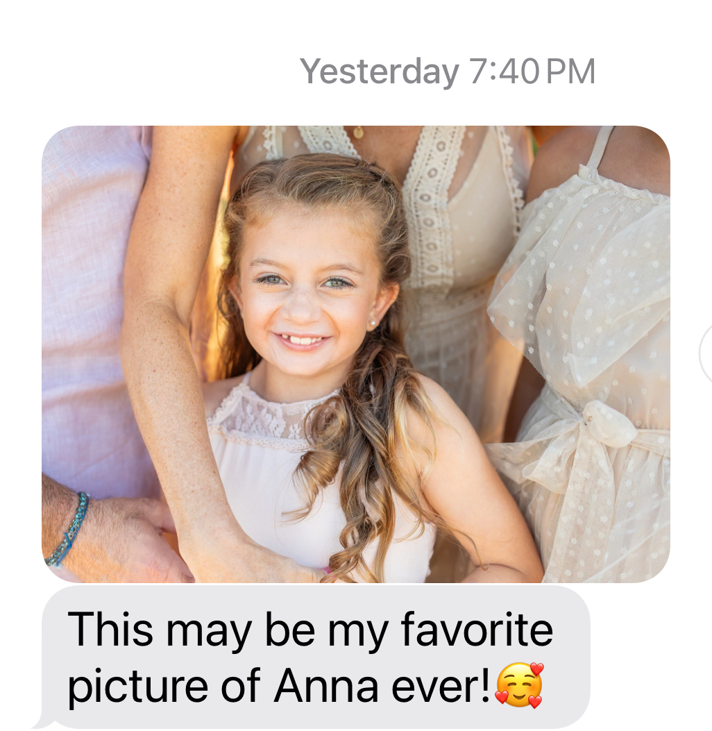 Happy customer text image of a little girl on the beach.