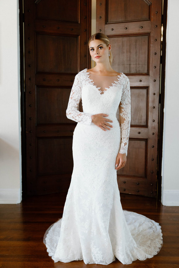 white christmas dresses Vintage Ivory Lace Mermaid V-neck Wedding Dresses SW492