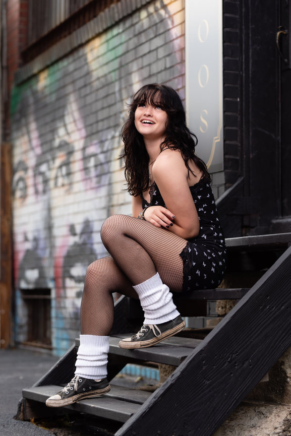 female senior portraits urban