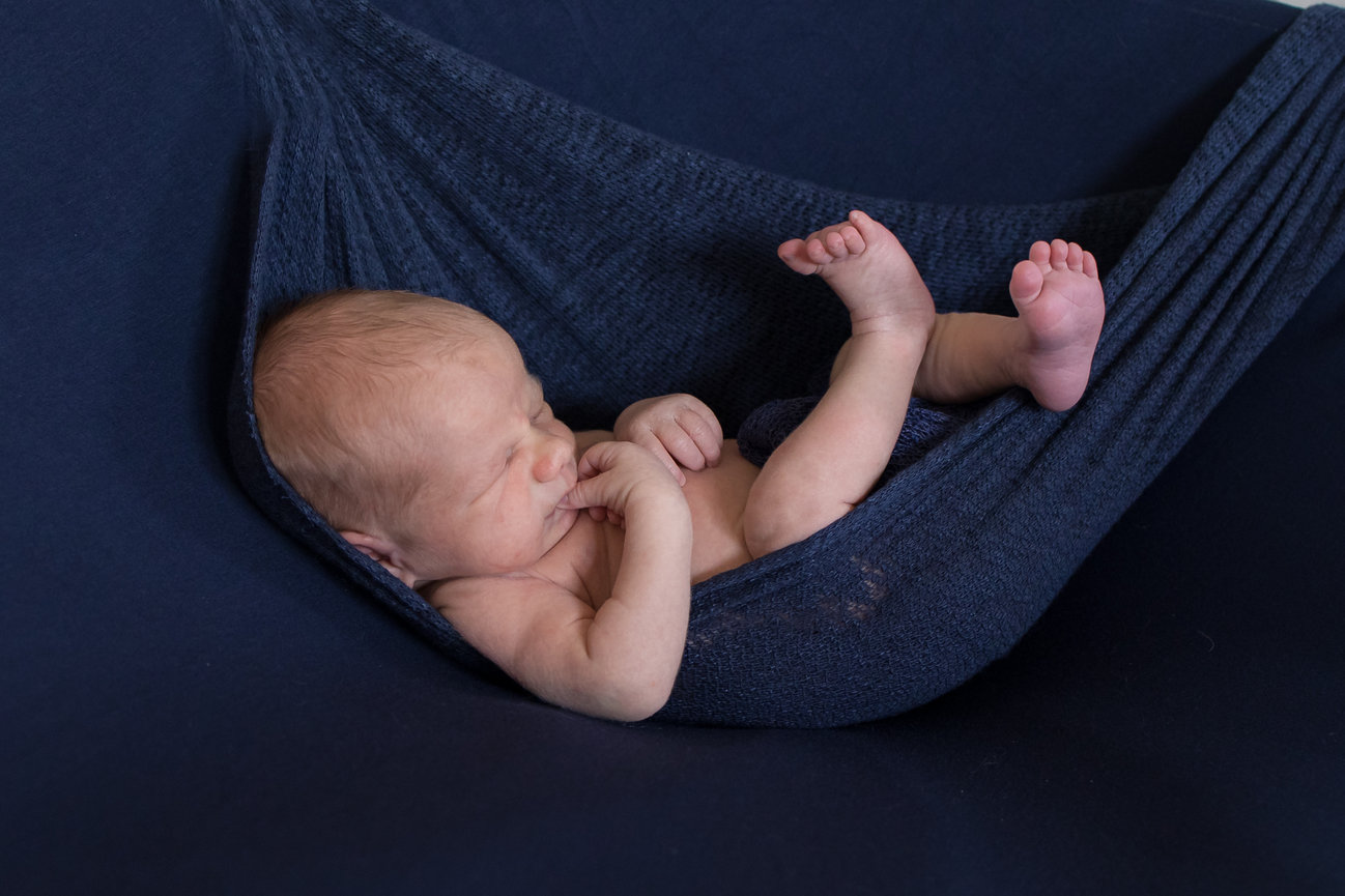 Newborn boy blue hammock