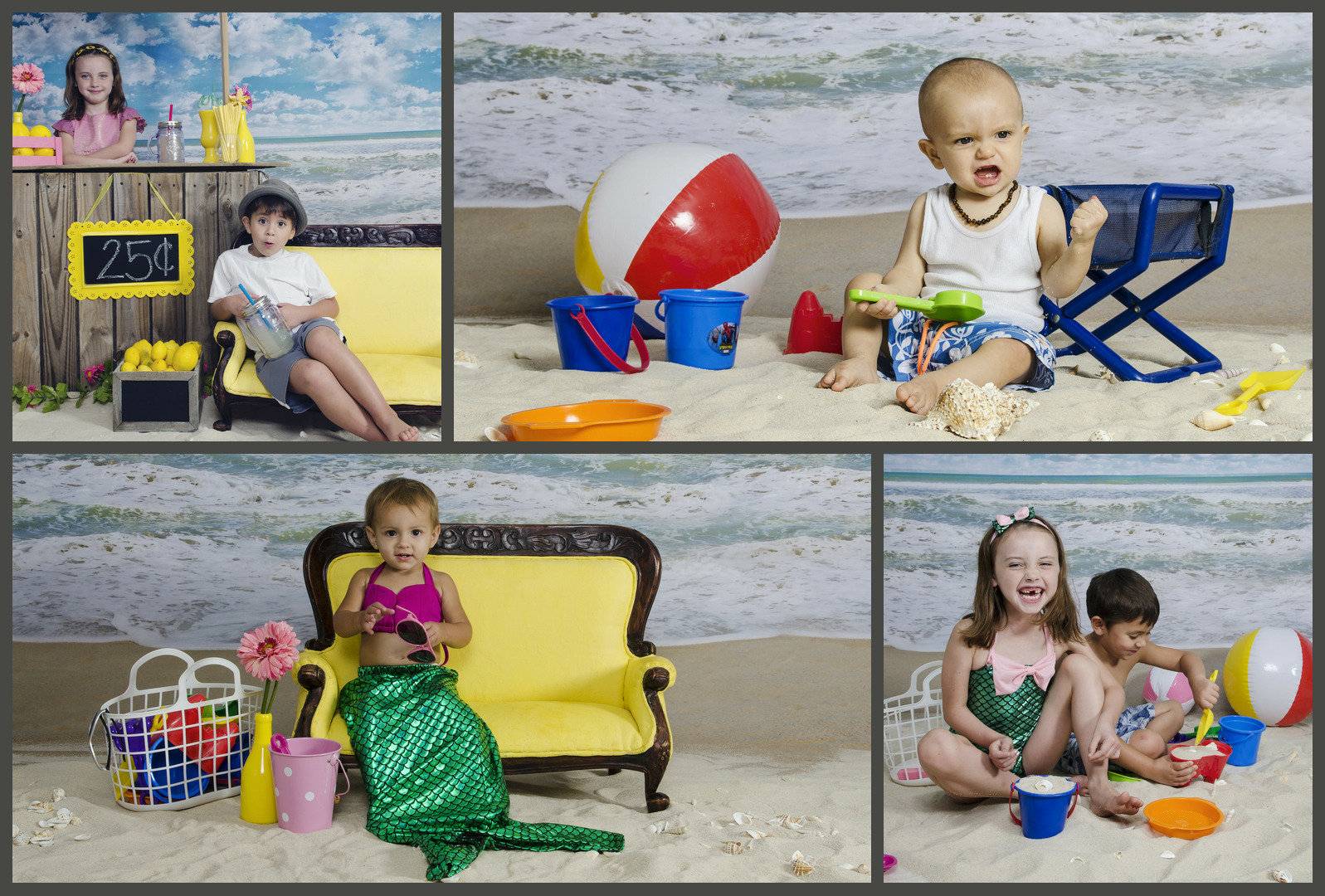 kids playing in the sand on an in-studio beach