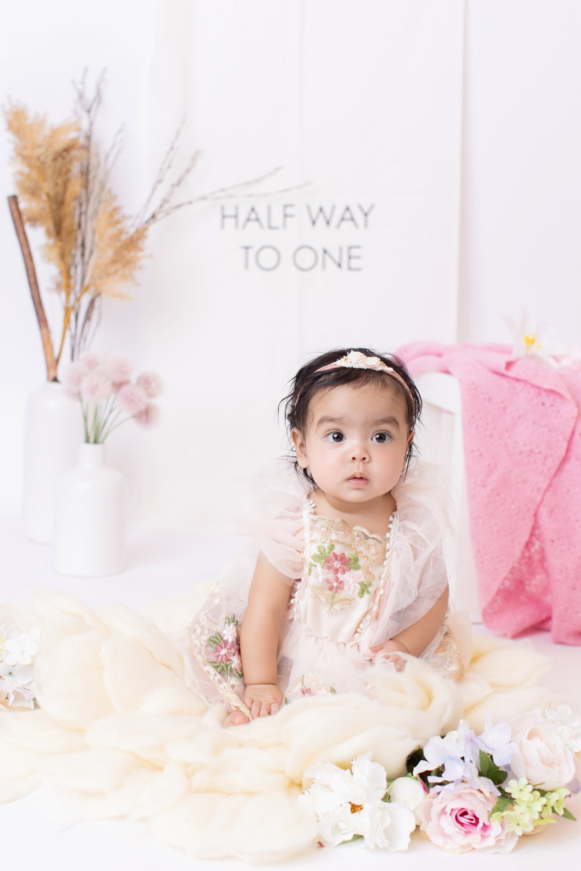 Calgary baby milestones photography lilac fur and cream half way to one Milestones II session photo 9