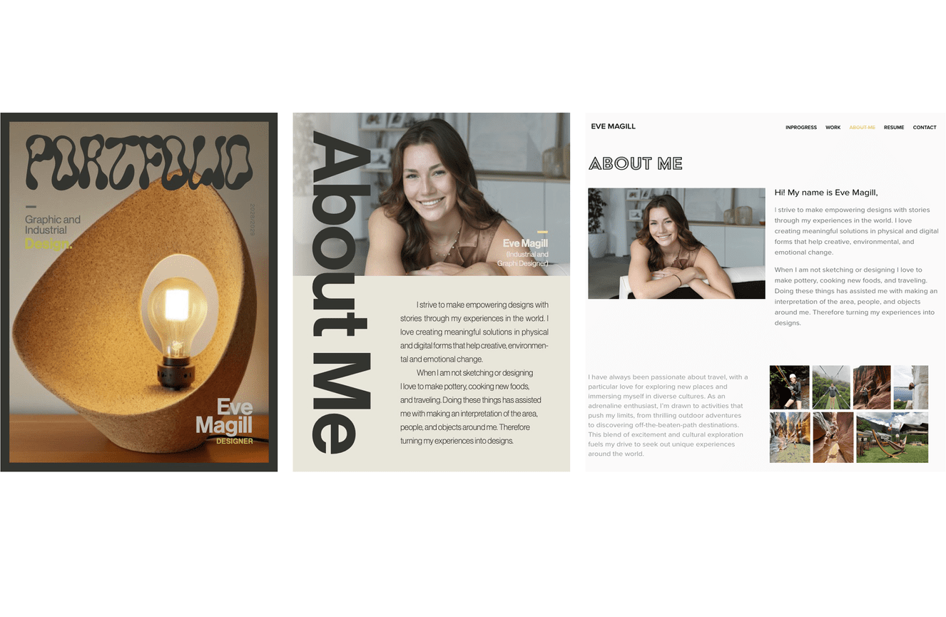 Examples of how a female college graduate used business branding photos for her online resume.