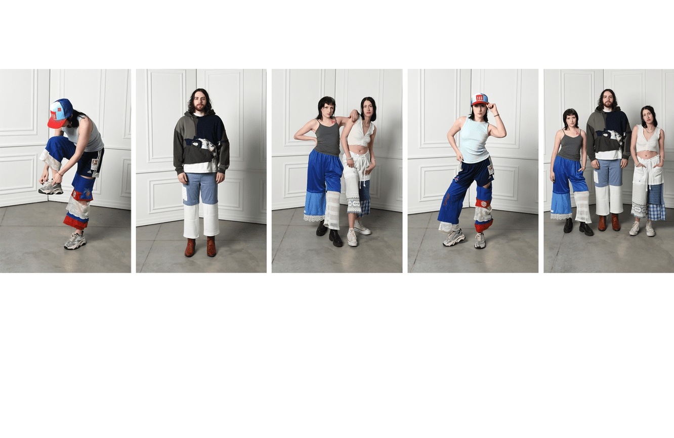 A group of millennials pose in blue and white clothes for a fashion shoot at Kliks Photography in Cedar Rapids, Iowa.