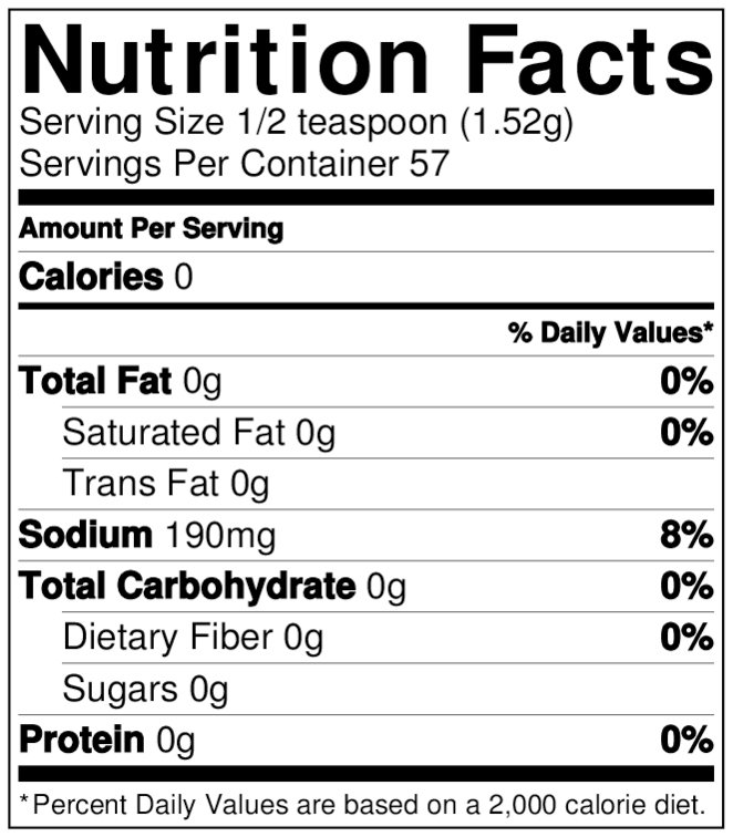 Nutrition Facts Save the Day Seasonings