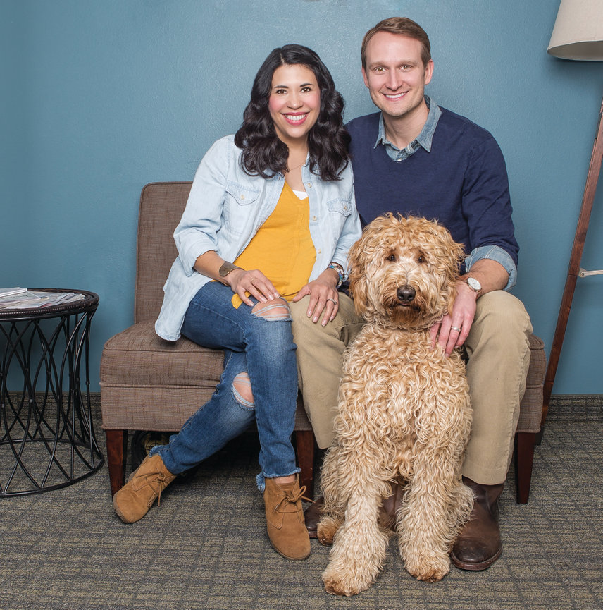 Family portrait with a dog at a clients home in southlake, texas.